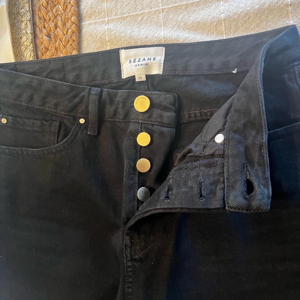Sezane Black Jeans with Gold Accents